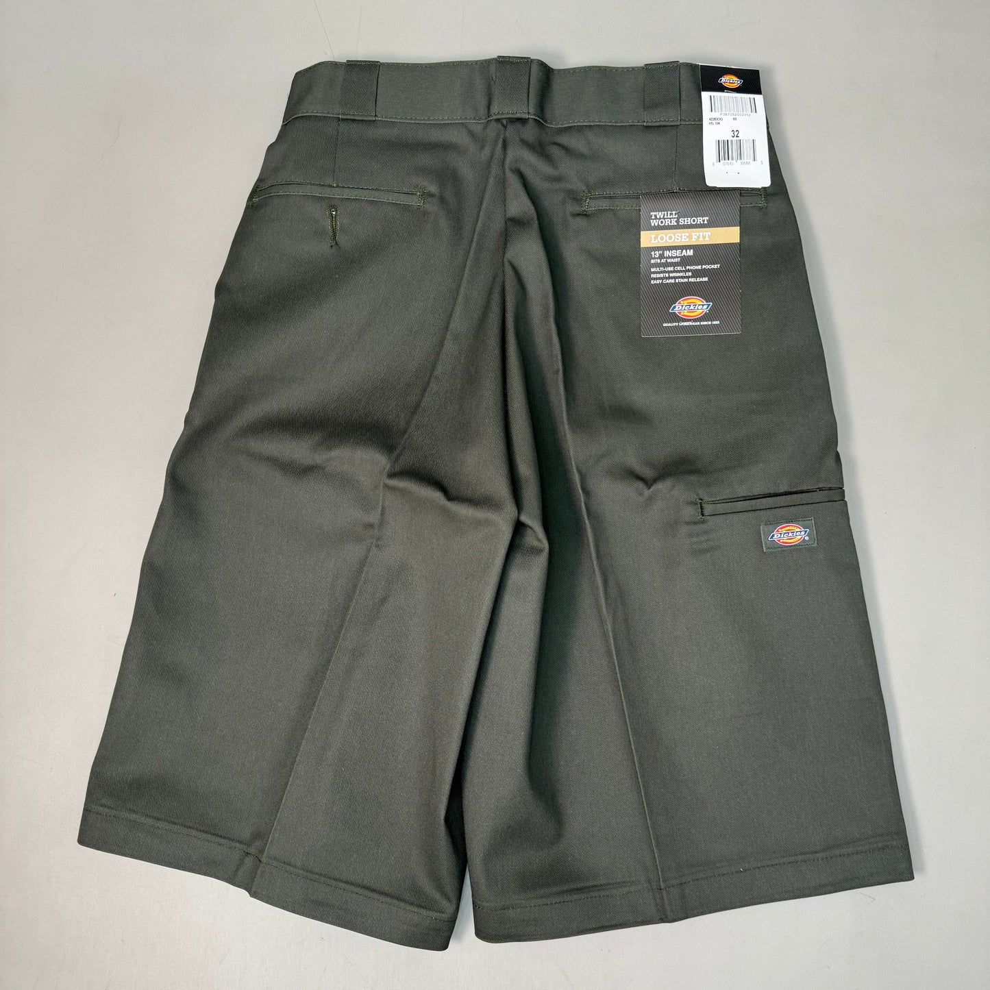 DICKIES Loose Fit Twill Work Shorts 13" Inseam Men's Sz 32 Olive Green 42283OG