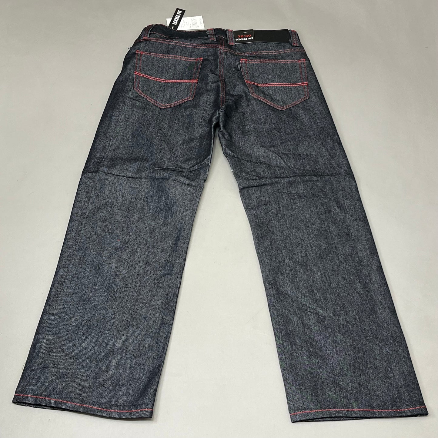 KAYDENK Raw Loose Fit Unwashed Denim Contrast Stitch Jean Men SZ 32/30 Black/Red