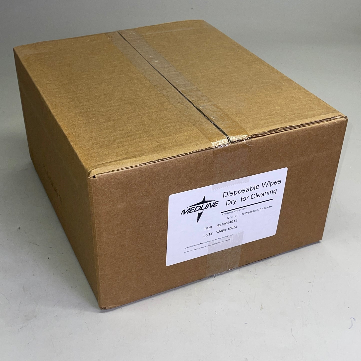 MEDLINE (6 ROLLS, 110 Wipes/Roll) Dry Disposable Cleaning Wipes 12”x 12” White EVS70111R2