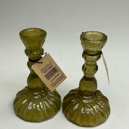 CREATIVECO-OP (2 PACK) Embossed Recycled Glass Taper Holder 3-1/4" Round, 5-3/4" Height Tinted Yellow/Gold DF8489