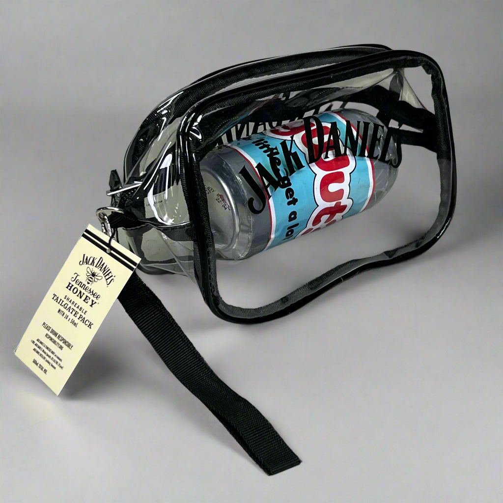 ZA@ JACK DANIEL'S (30 PACK) Tailgate Clear Zipper Travel Purse Bag Sz 7.5"L X 5"H X 3.5"W (New) C