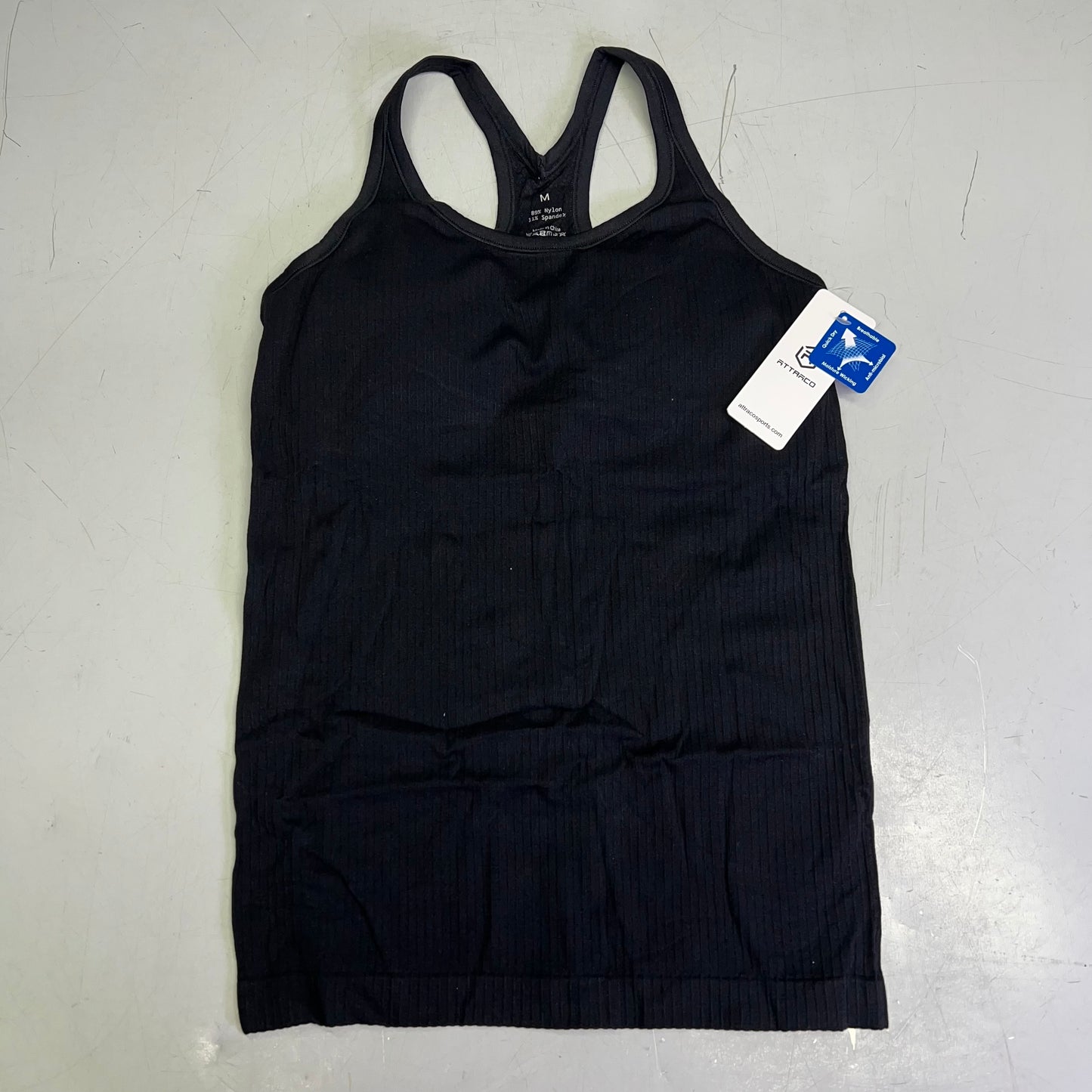 ATTRACO Ribbed Racerback Scoop Neck Athletic Tank Top Women's Sz M Black