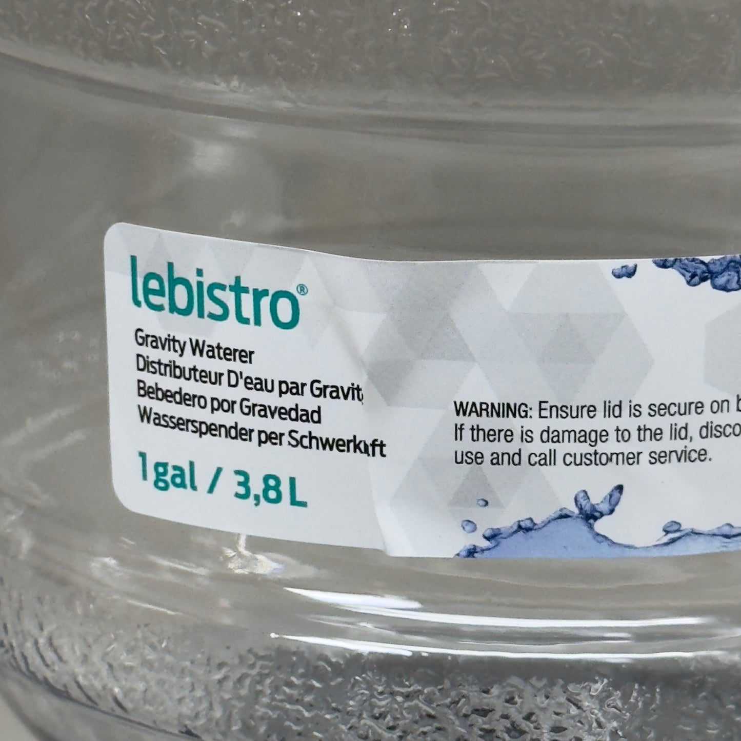 ZA@ ASPEN PET LEBISTRO Gravity Waterer 1 Gallon Clear / Grey 24309 A