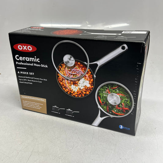 OXO (4 PIECE) Professional Ceramic Non-stick Sauce Pan Set 2.3qt - 1.7qt Black