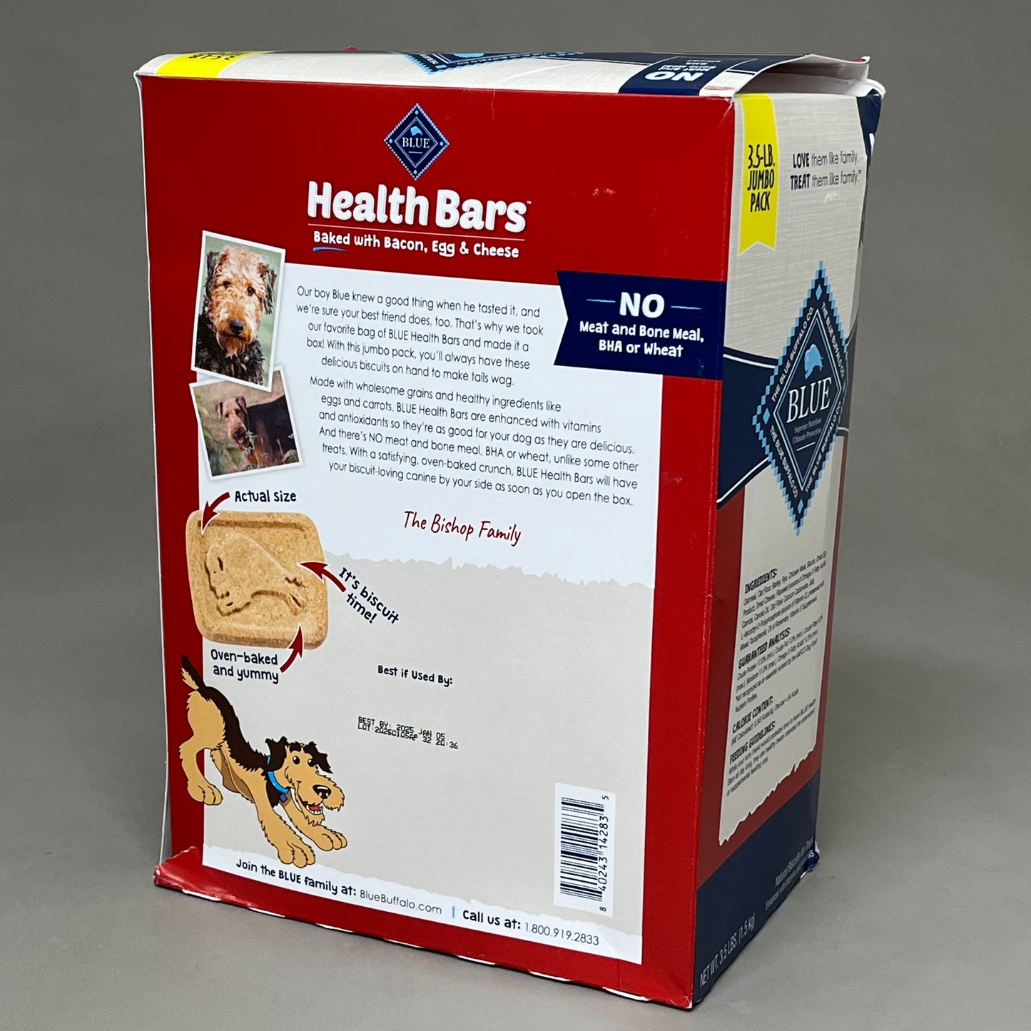 BLUE BUFFALO Oven-Baked Dog Health Bars Bacon, Egg, & Cheese 3lb Box BB-01/2025