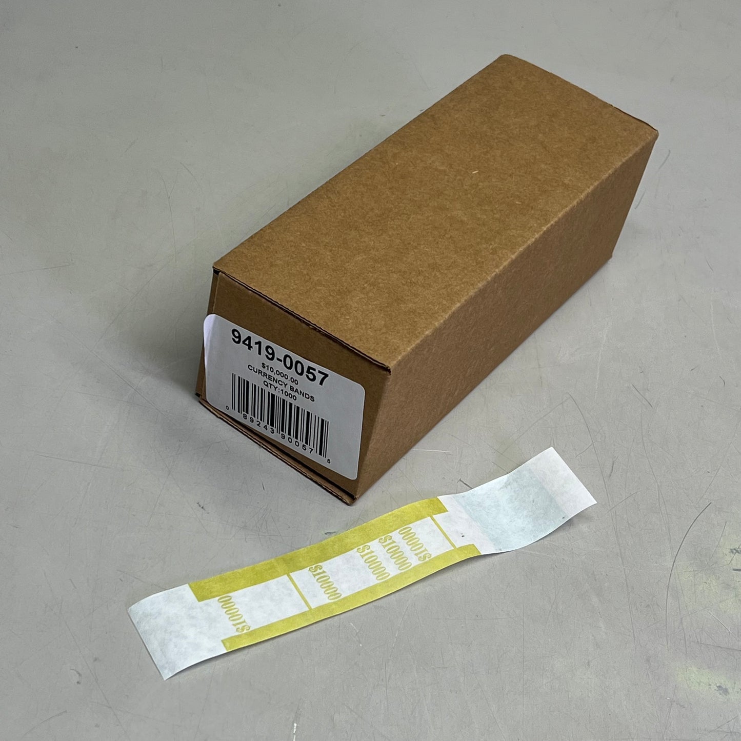 (1000 PACK) Self Adhesive Currency Straps Self Sealing $10,000.00 White/Yellow 9419-0057