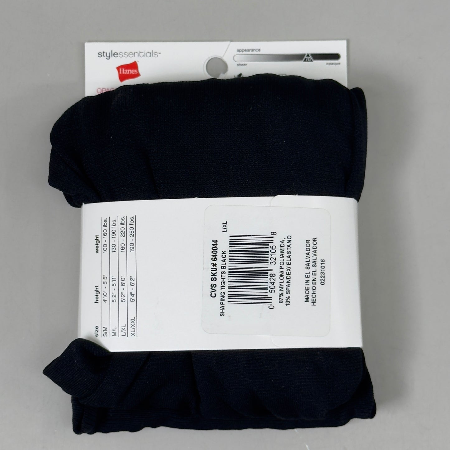 HANES (3 PACK) Essential Opaque Shaper Tights Control Top Women's Sz L/XL Black