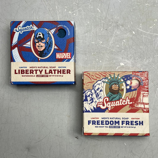 ZA@ DR SQUATCH (2 PACK) Liberty Lather & Freedom Fresh Men's Natural Bar Soap 5oz Red/White/Blue
