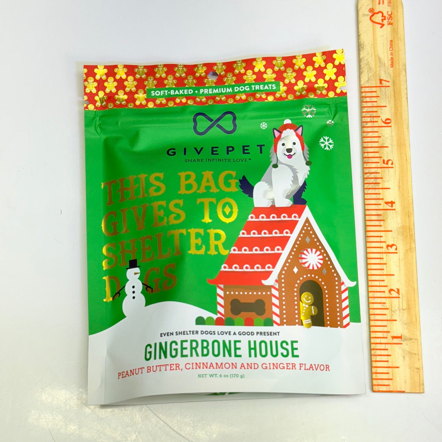 GIVEPET (3 PACK) Gingerbone House Premium Dog Treats Soft Baked 6 oz BB 09/27
