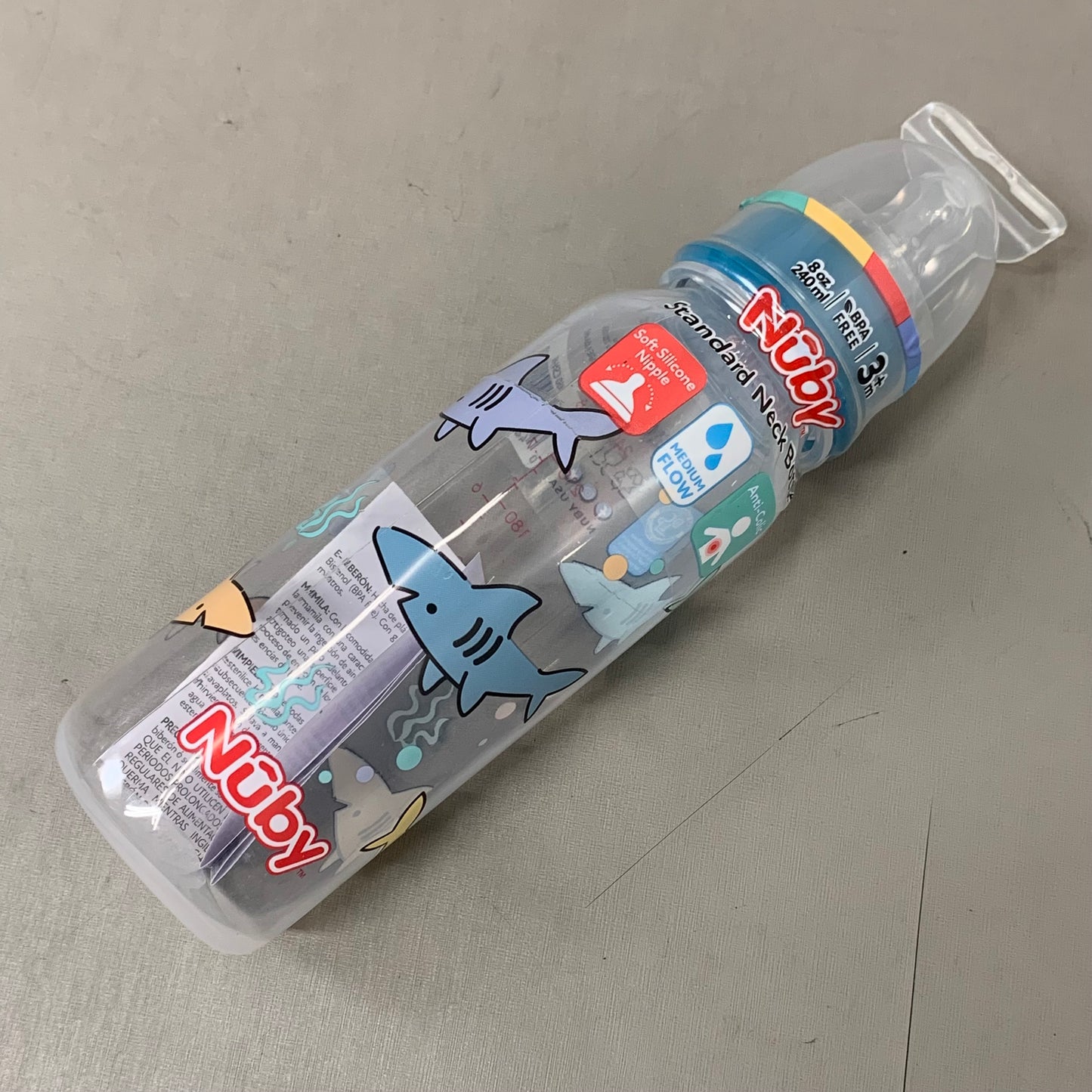 NUBY (6 Pack) Assorted Non-Drip Neck Baby Bottles As-is (slightly Damaged Packaging)  8oz Color's May Very