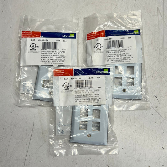 LEVITON (3 PACK) Quick Port Wallplate Brushed Stainless Steel Finish 43080-1S4