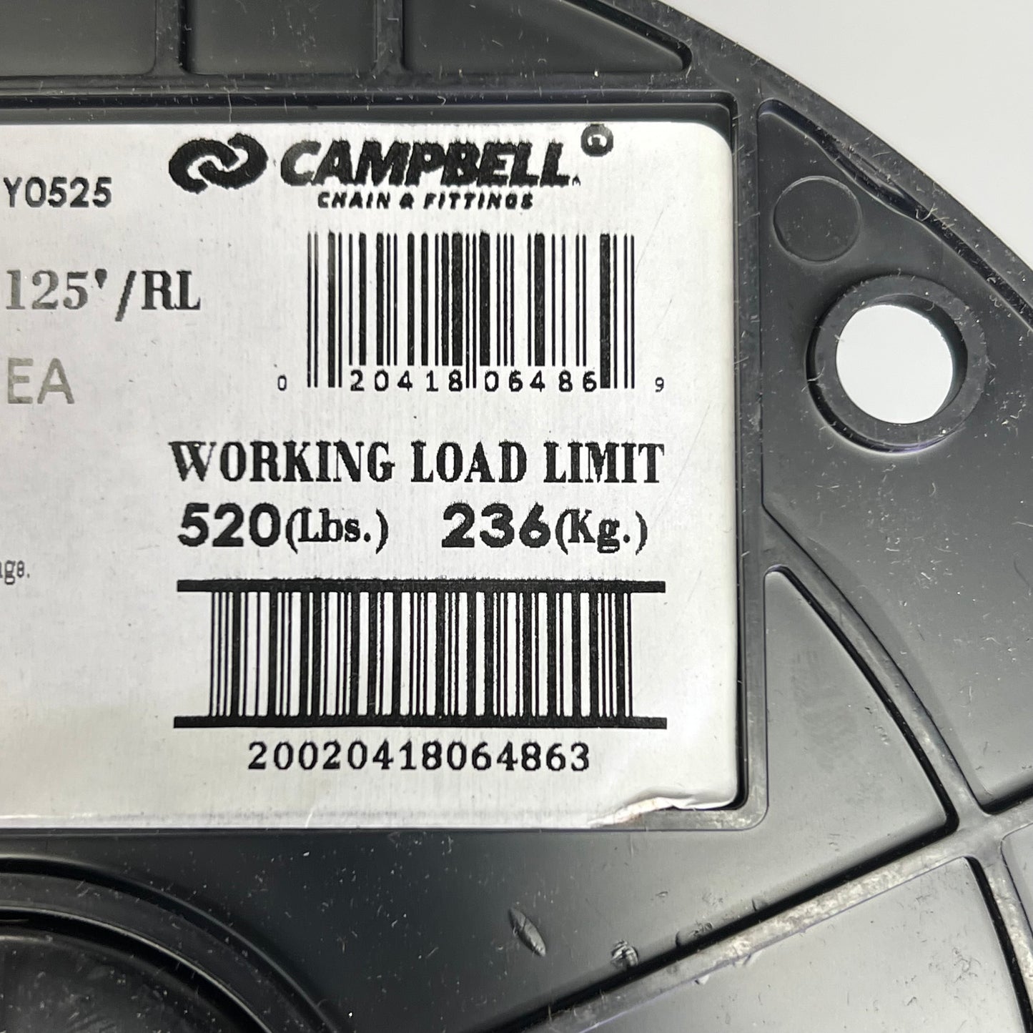 CAMPBELL Zinc Plated Straight Link Coil Chain Made In USA 125' Chrome 0723627