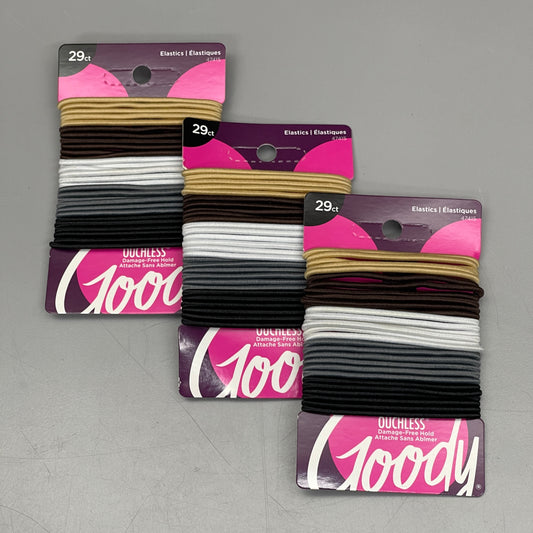 GOODY 3 Sets of 29! Ouchless Damage-Free Hold Elastics Assorted Colors 3000568 (New)