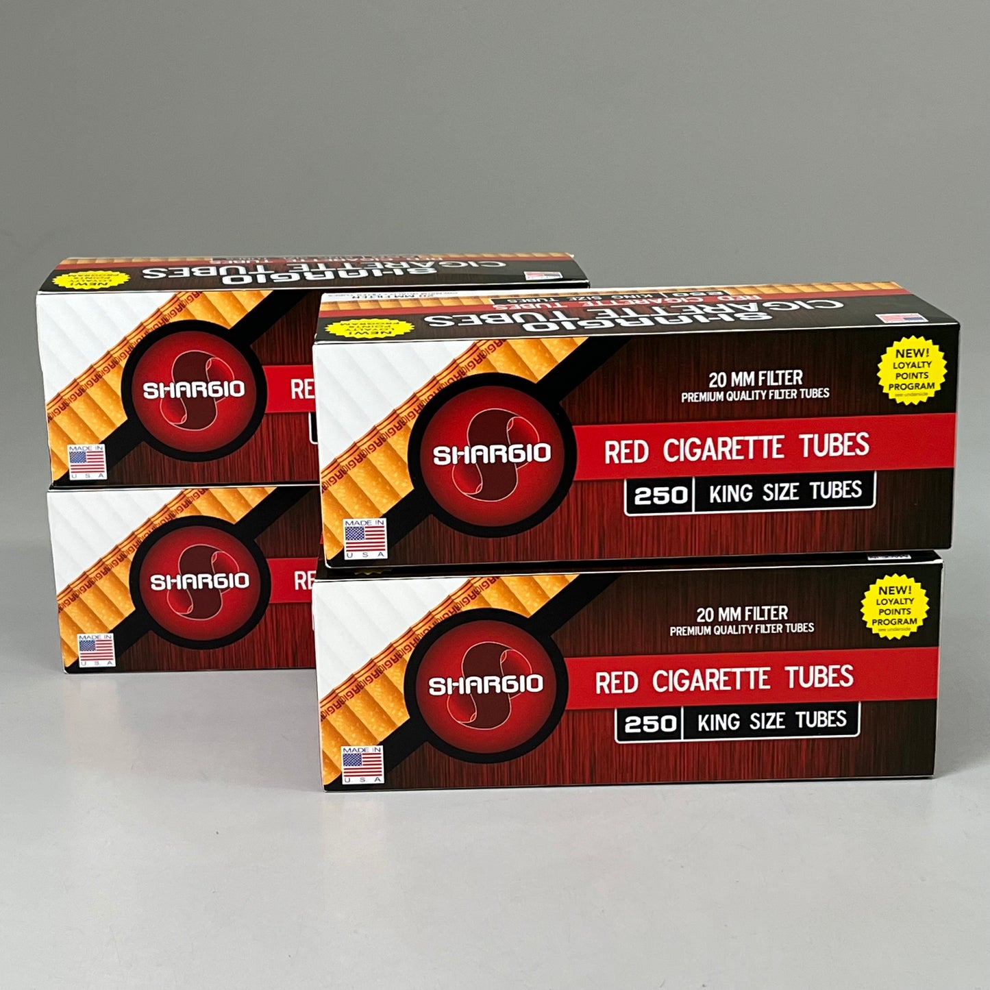SHARGIO 100mm 250 Ct. (4 Pack) Red Cigarette Filter Tubes King Size