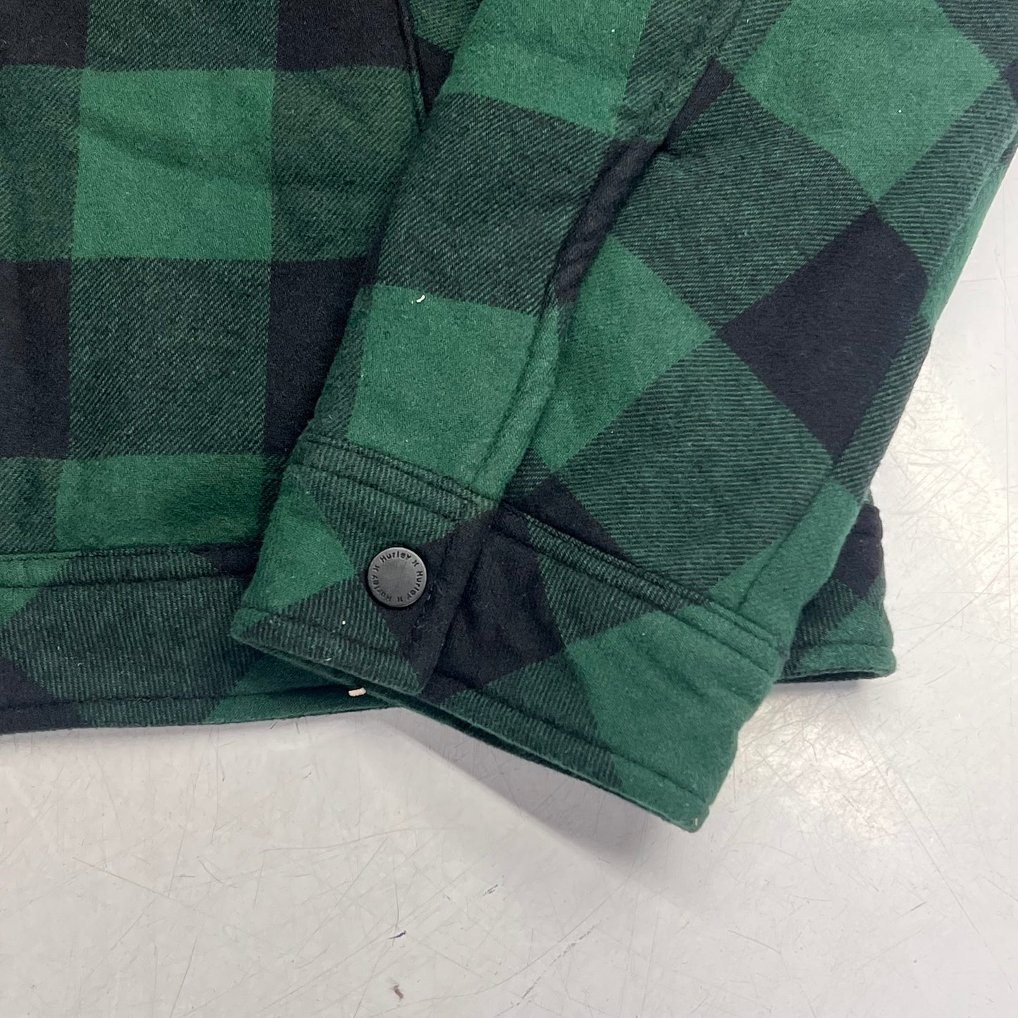 HURLEY Colt Sherpa Full Zip Jacket Men's Sz S Green/Black Plaid H6N491F4