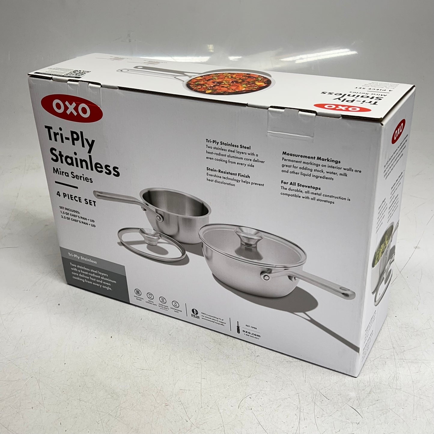 OXO Stainless Steel Mira Series Sauce Pans W/ Lid 1.7qt & 3.3qt CC005891-001