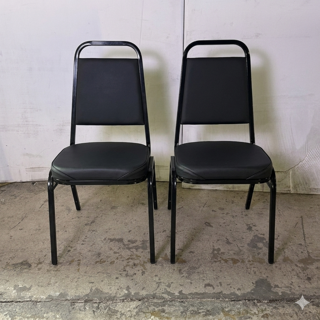 (2 PACK) Stackable Banquet Chair with Trapezoidal Backrest 16"W x 16"L x 35"H Black 164CHAIRBKBK