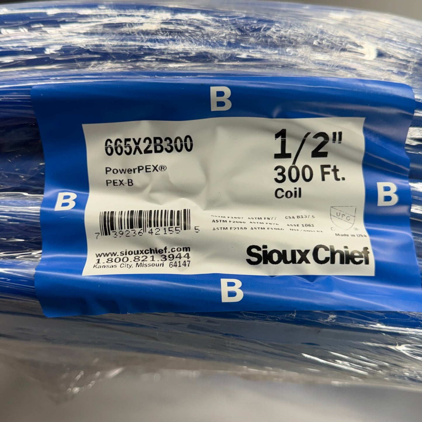 SIOUX CHIEF Powerpex Non-Barrier Pex-B Tubing Sz 1/2" x 300 ft, Blue 665X2B300
