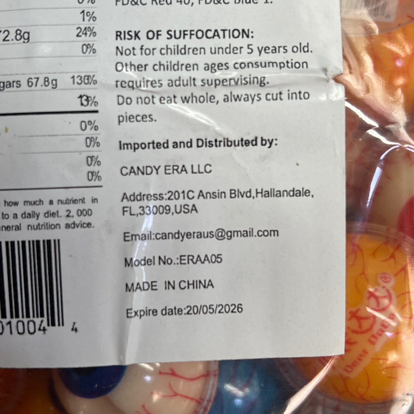 DEER DADA (5 LBS PACK) Eyeball Gummy Candy W/ Surprise Filling BB 05/26