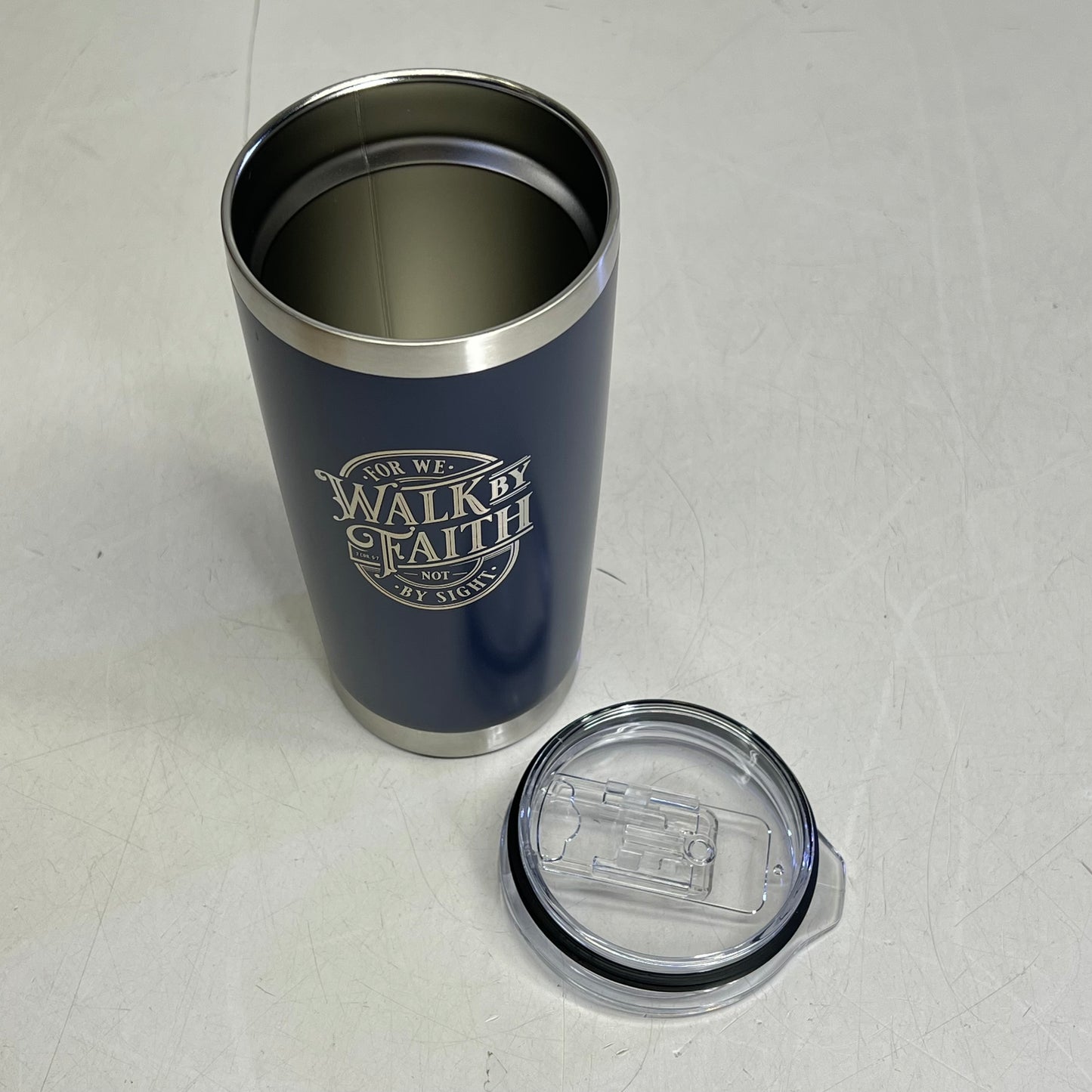 CHRISTIAN ART GIFTS Corinthians 5:7 Stainless Steel Travel Tumbler 18 Fl Oz Blue