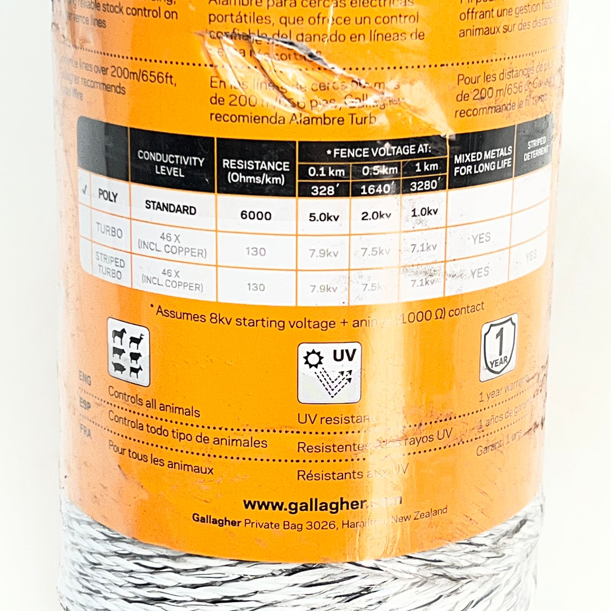 GALLAGHER (2 PACK) Polywire For Animal & Virtual Fencing 2MM / 1/16" White