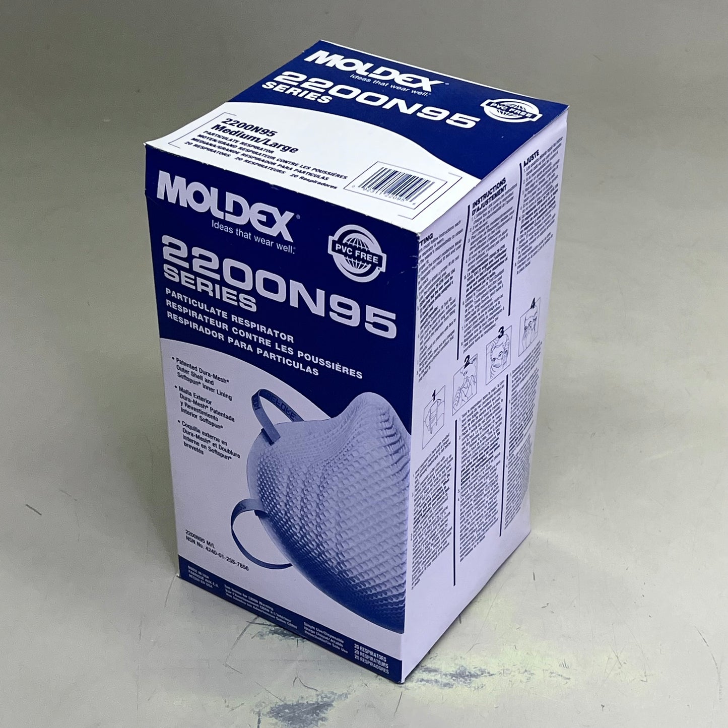 MOLDEX (20 PACK) Dura-Mesh Shell Face Respirators BB 05/30 White 2200N95