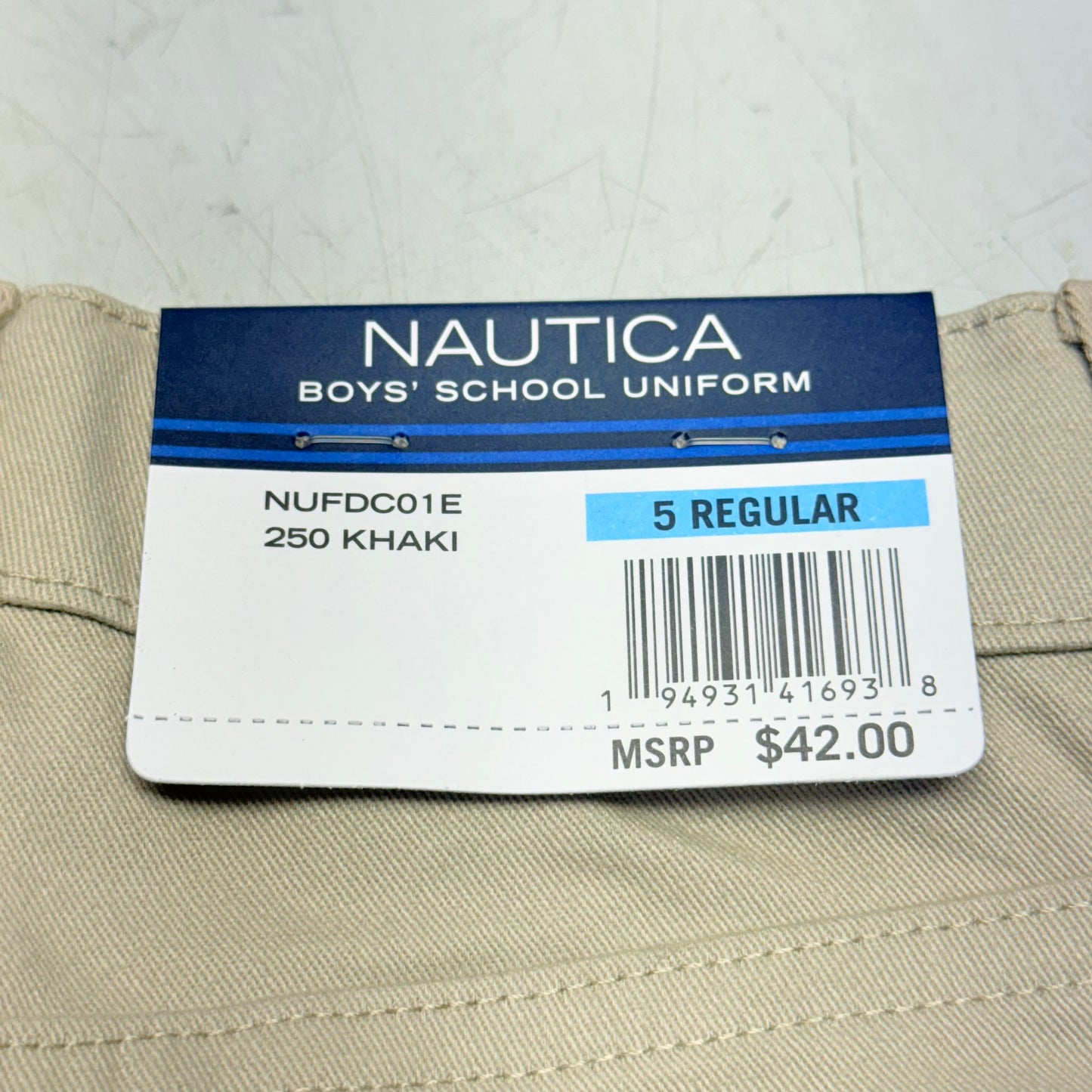 NAUTICA JEANS Boys' School Uniform Pants Sz 5 Regular Khaki - NUFDC01E (New)