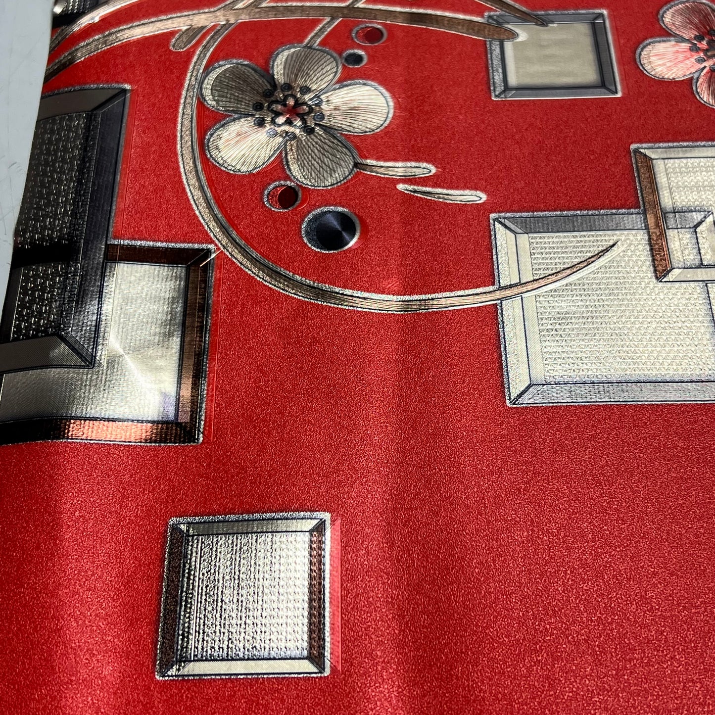 Home Décor Shimmery Floral & Shapes Dinning Table Cloth 54"x60' Red/Brown/Tan