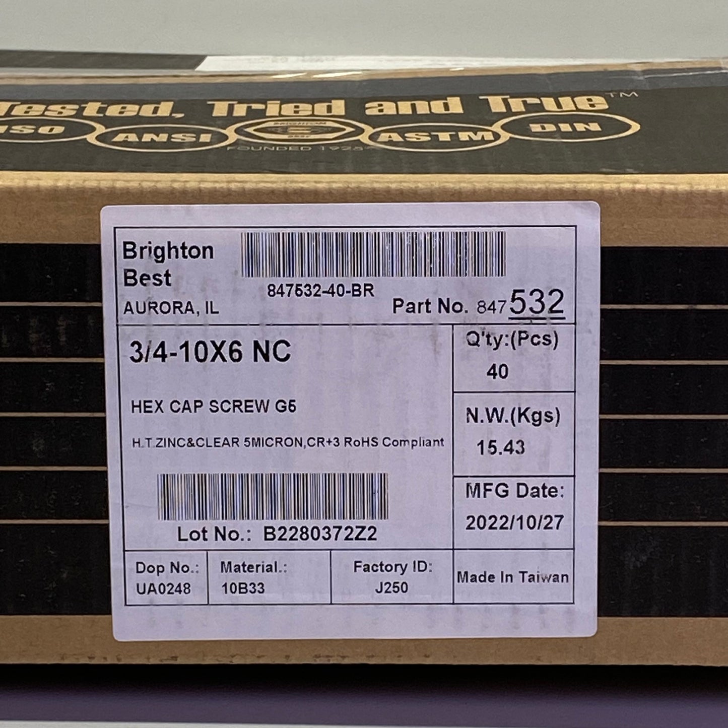 Hex Bolts (40 Pcs) Grade 5 Zinc 3/4-10X6" Grey 46296-600