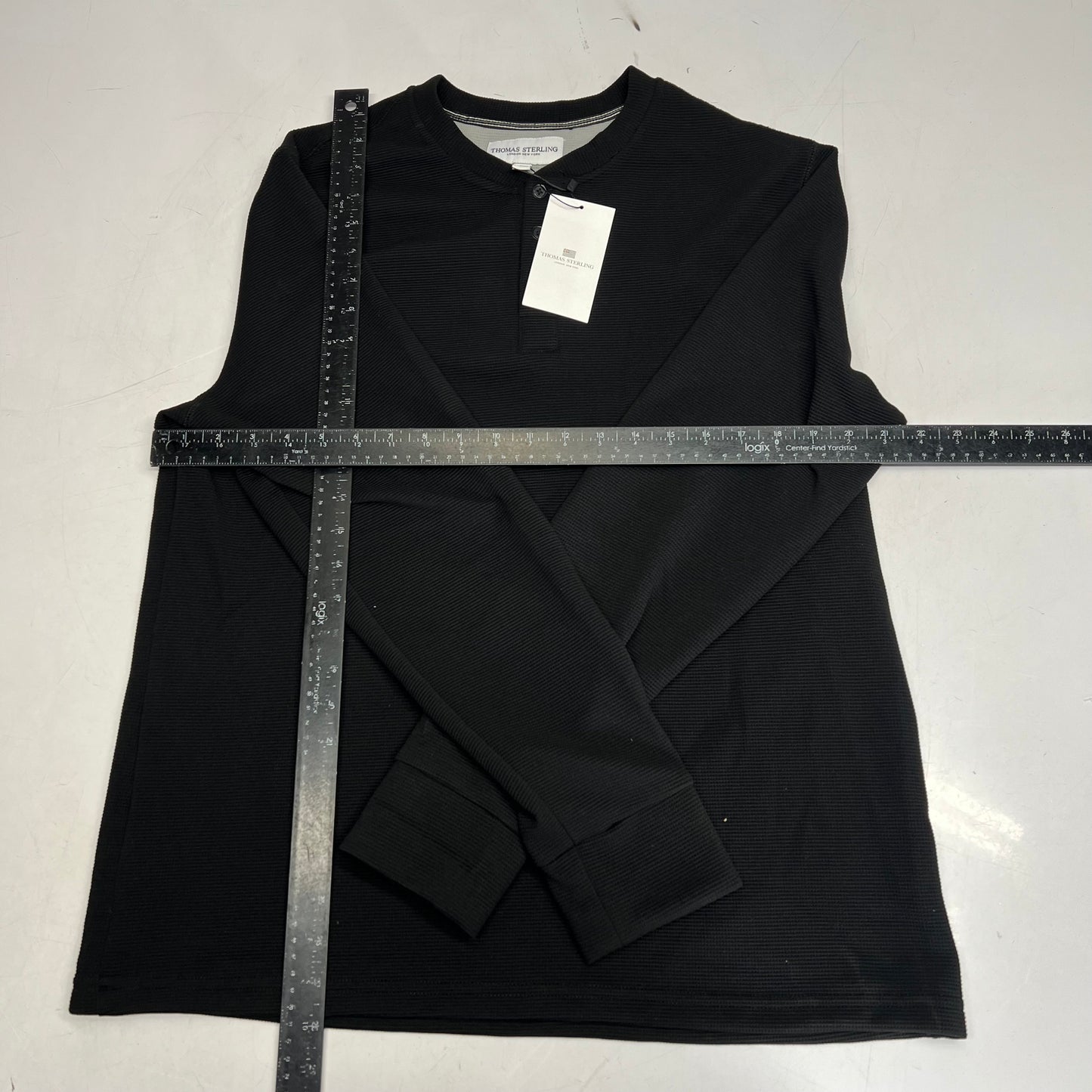 THOMAS STERLING Half Button Soft Waffle Knit Long Sleeve Shirt Men's Sz M Black