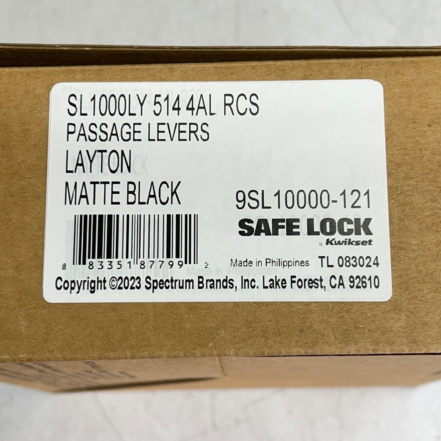 KWIKSET Safe Lock Layton Passage Lever Adjust Backset Matte Black 9SL10000-121