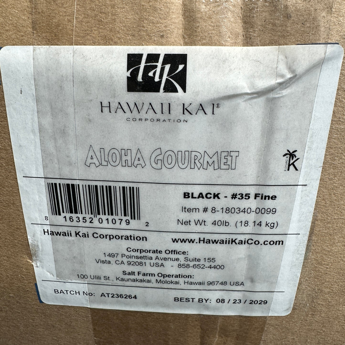 HAWAII KAI Aloha Gourmet Spa & Beauty Sea Salt Black - #35 Fine 40LB BB 8/29