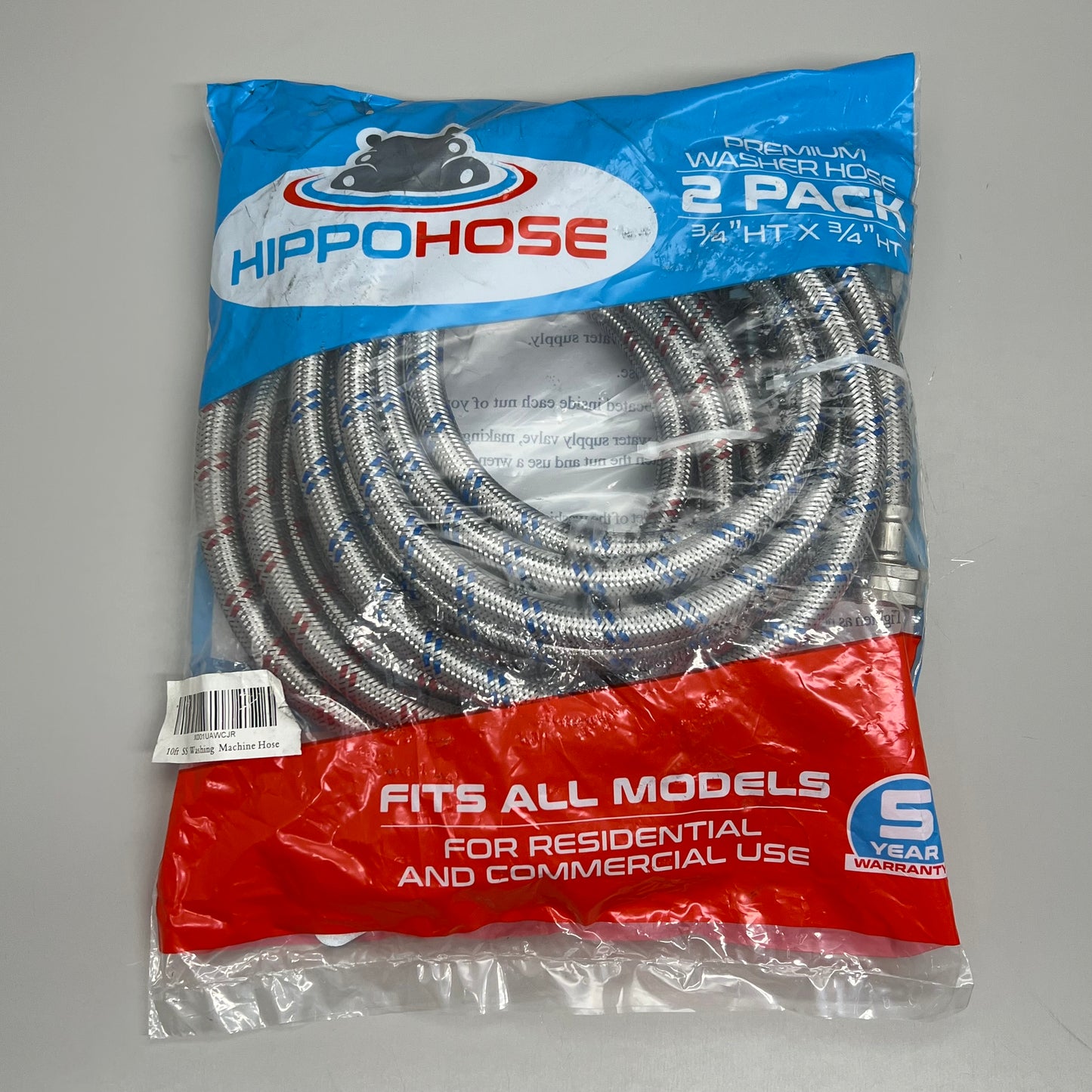 HIPPOHOSE Stainless Steel Braided Washer Machine Hose Single Sides 90 Degree Elbow Fits all Models 10ft X0037DH64B