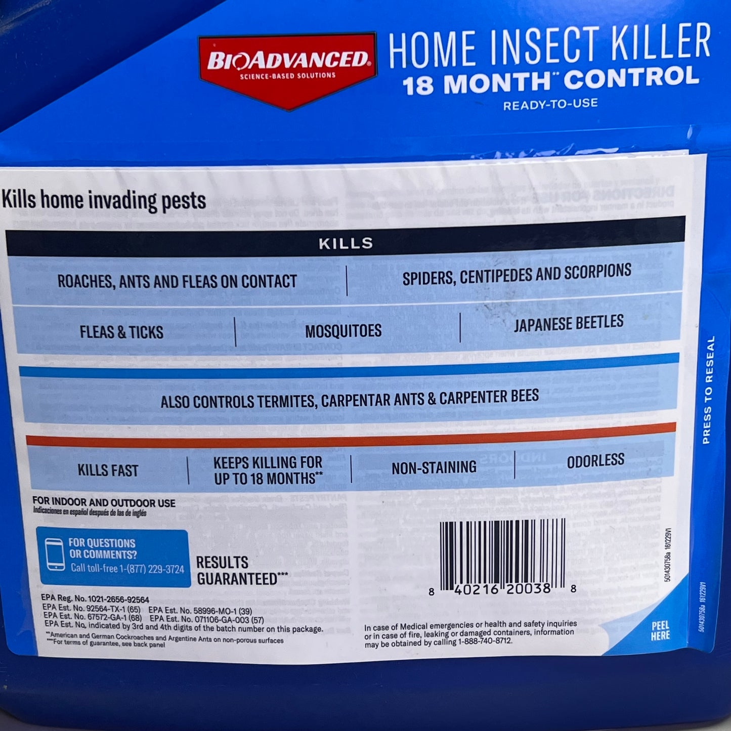 ZA@ BIOADVANCED Home Insect Killer 18 Month Control W/ Spray Nozzle 1.3 Gallon 61229V1