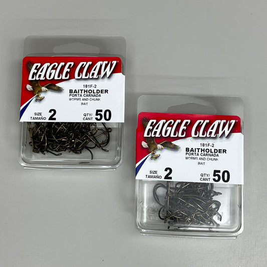 EAGLE CLAW (2 PACK) Down eye 2-Slice Offset Hooks Bronze #2 50pc 181F-2