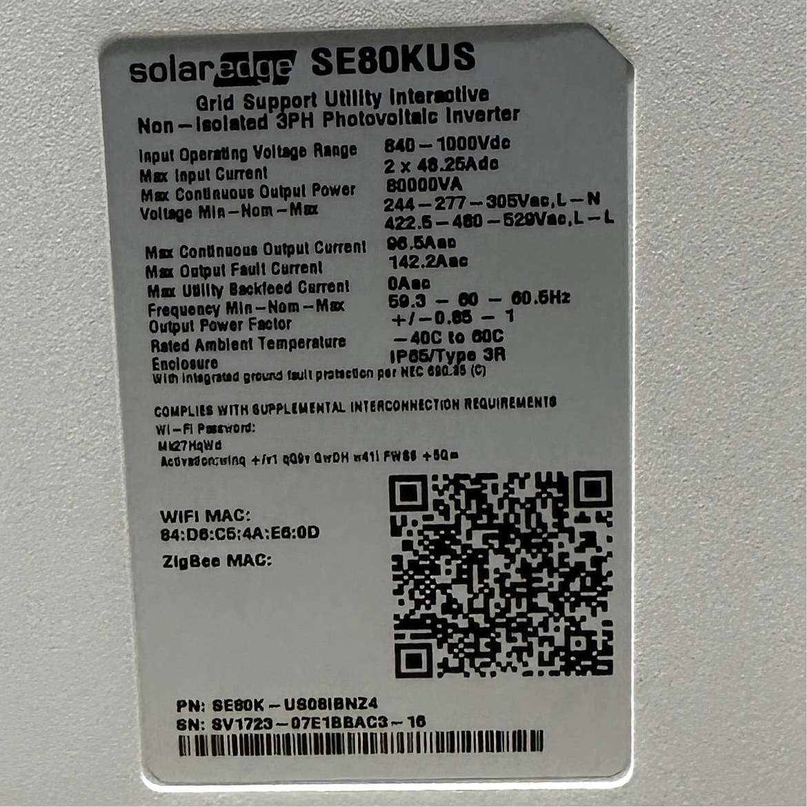 SolarEdge SE80KUS Grid Support Utility Interactive 3PH Inverter 80,000 VA