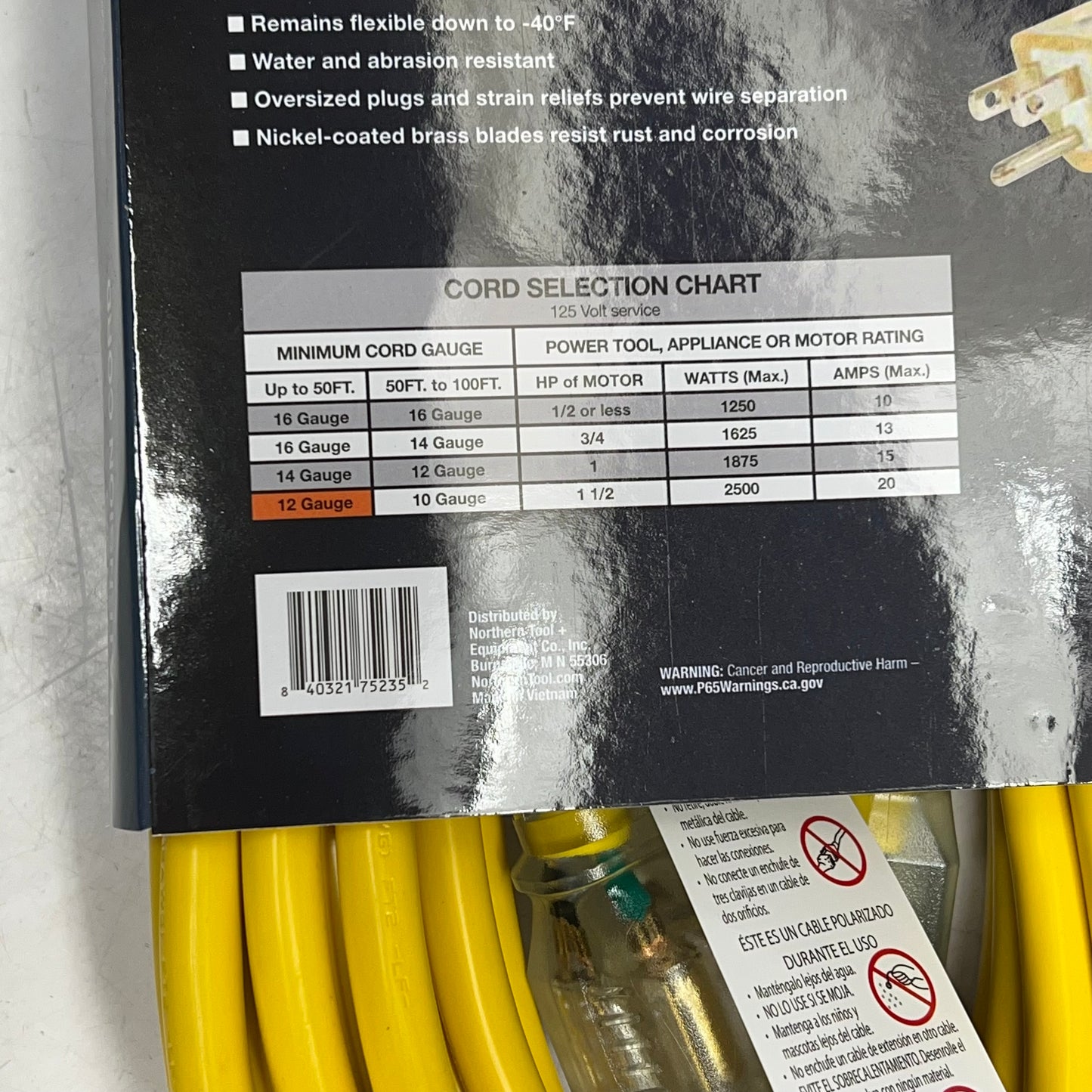 STRONGWAY Outdoor Extension Cord  15 Amps 12/3 Gauge 50' Yellow 5713536