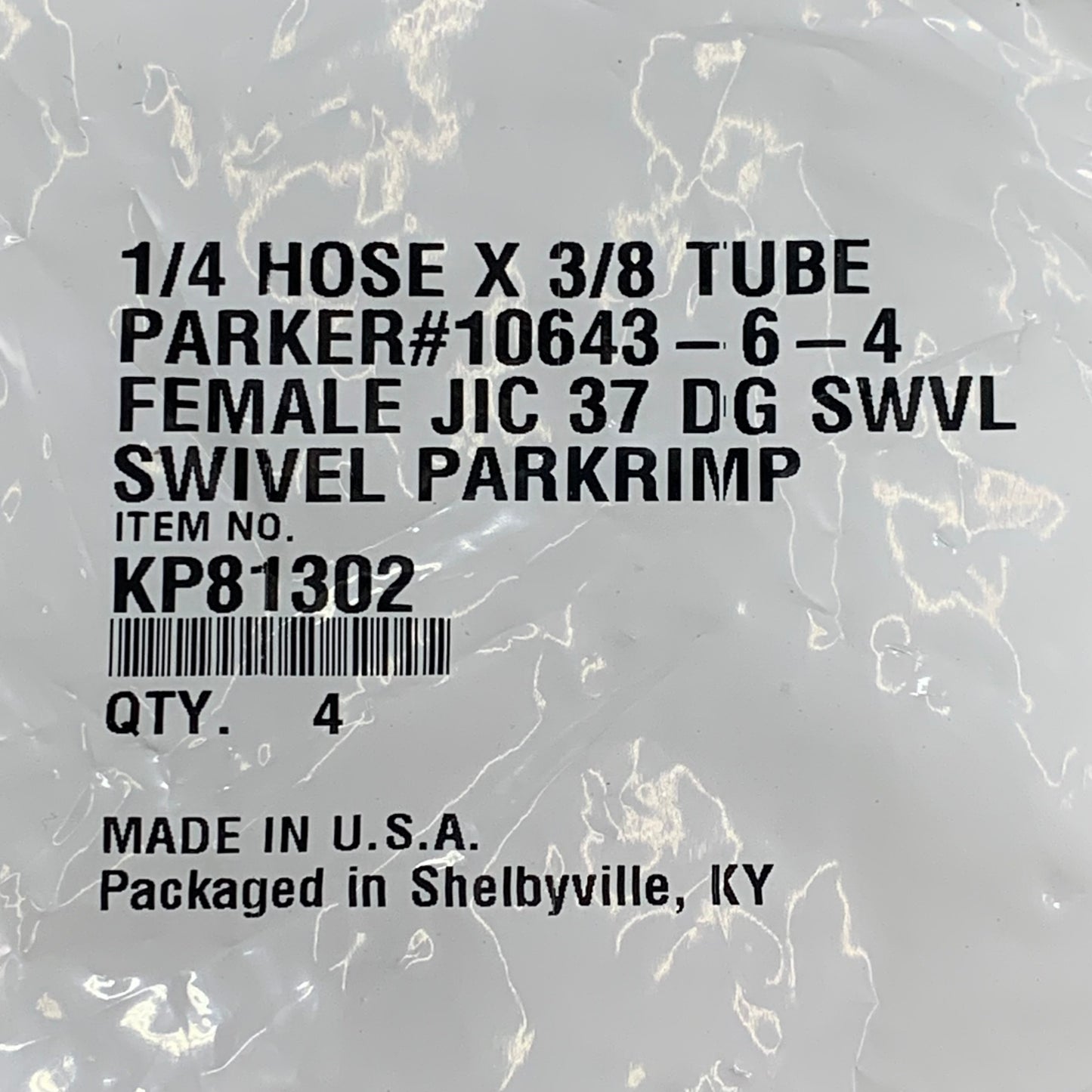 PARKER (4 PACK) Hydraulic Hose Female JIC 37° Swivel 1/4" x 3/8" Steel KP81302