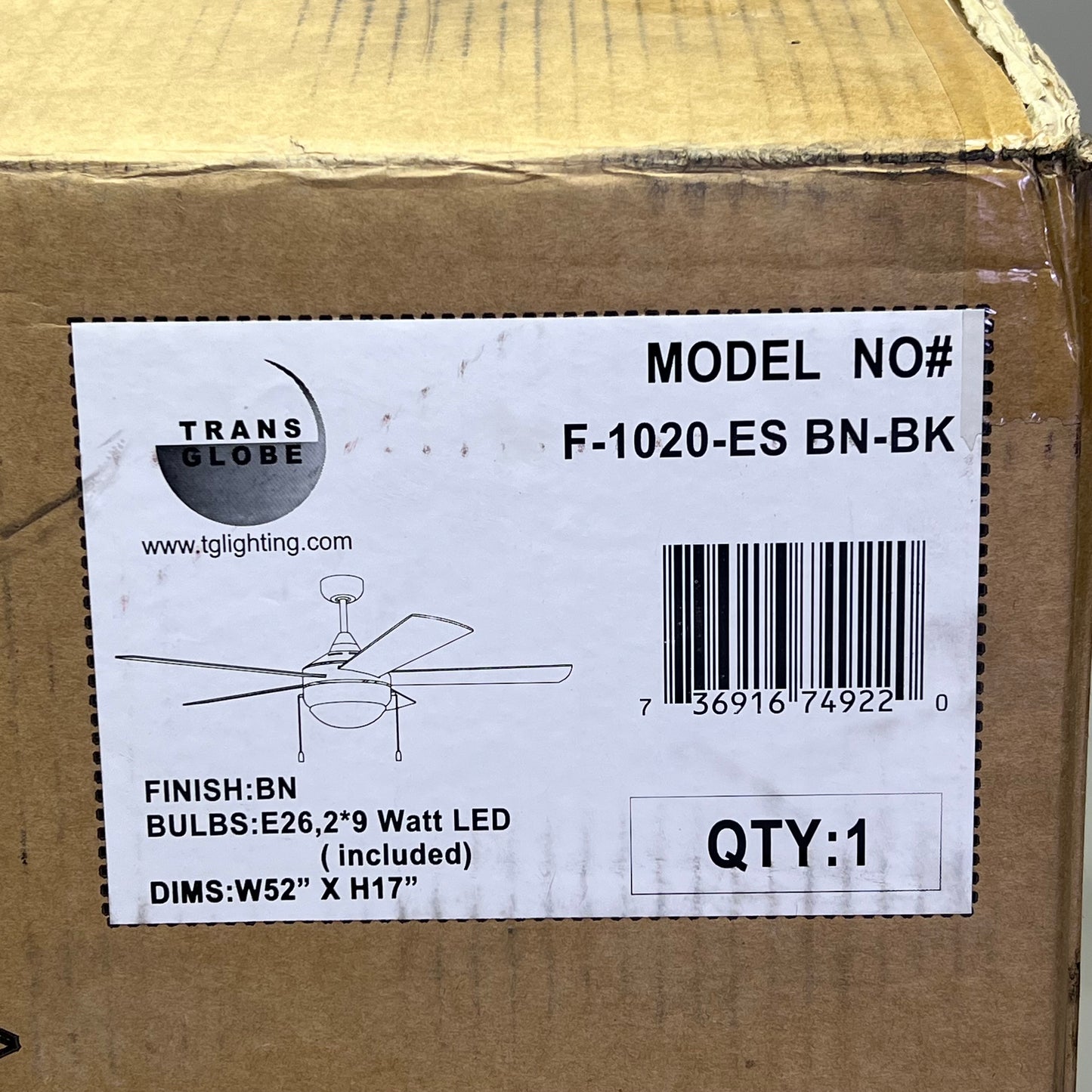 TRANSGLOBE Cappleman Energy Star 5-Blade Ceiling Fan Brushed Nickel F-1020-ES BN