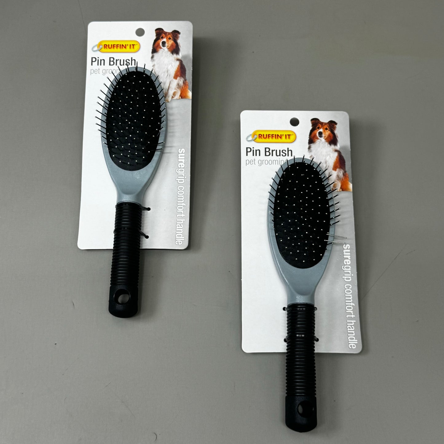 RUFFIN' IT (2 PACK!) Pin Brush Pet Grooming Brush Supergrip Comfort Handle 8 1/2" 19722