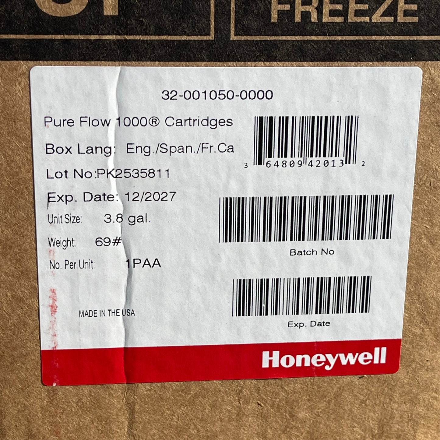 Z@ HONEYWELL Eyesaline Fendall Pure Flow 1000 Emergency Eyewash 2 Cartridges, 3.5 Gal 32-001050-0000