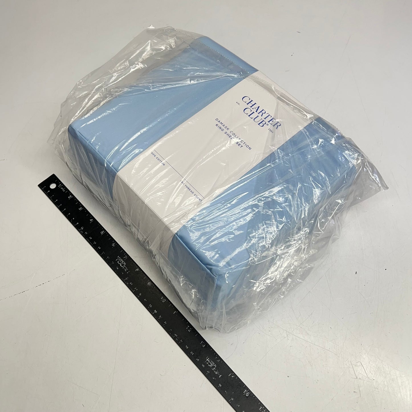 CHARTER CLUB 100% Cotton Damask Collection Sheet Set King Light Blue (New Other)