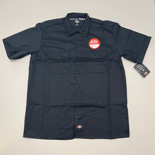 DICKIES FLEX Relaxed Fit Button Short Sleeve Work Shirt Men's Sz L Black WS675BK