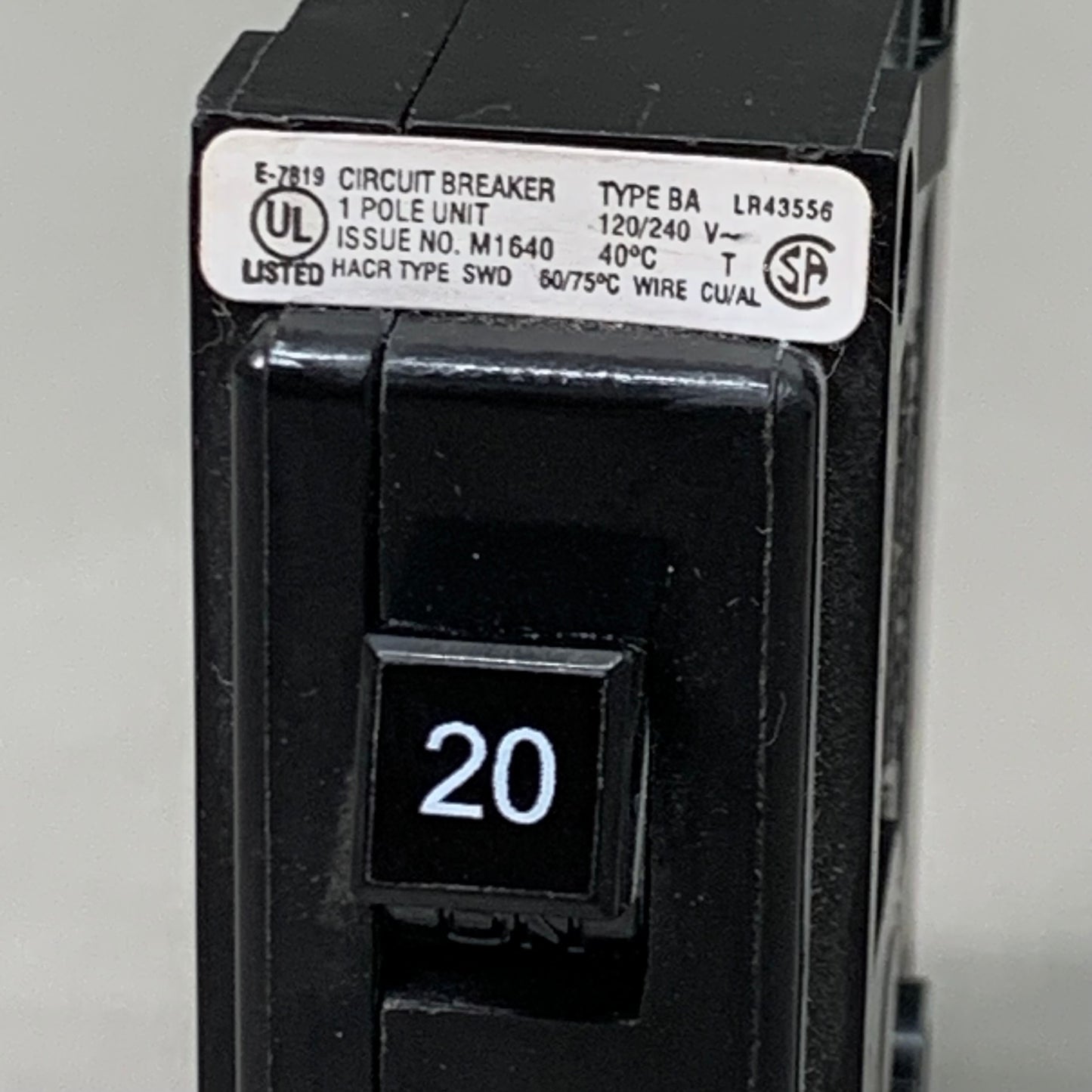 EATON (3 PACK!) BAB Miniature Circuit Breaker 20 3" x 3" Black 150306 AS-IS