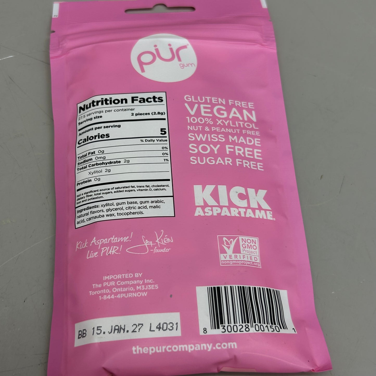 PUR (12 PACK, 55 Pieces Each) Sugar Free BubbleGum Flavored Chewing Gum