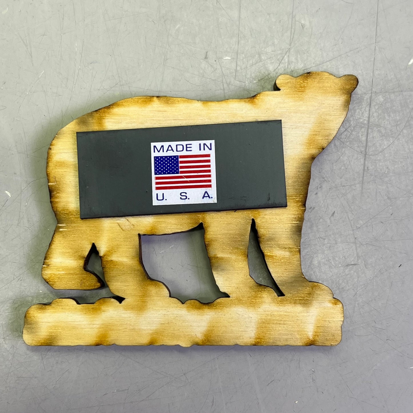 (2 PACK) Grizzly Bear & Paw Lasered Wood Magnet Souvenir JUNEAU, AK Made In USA