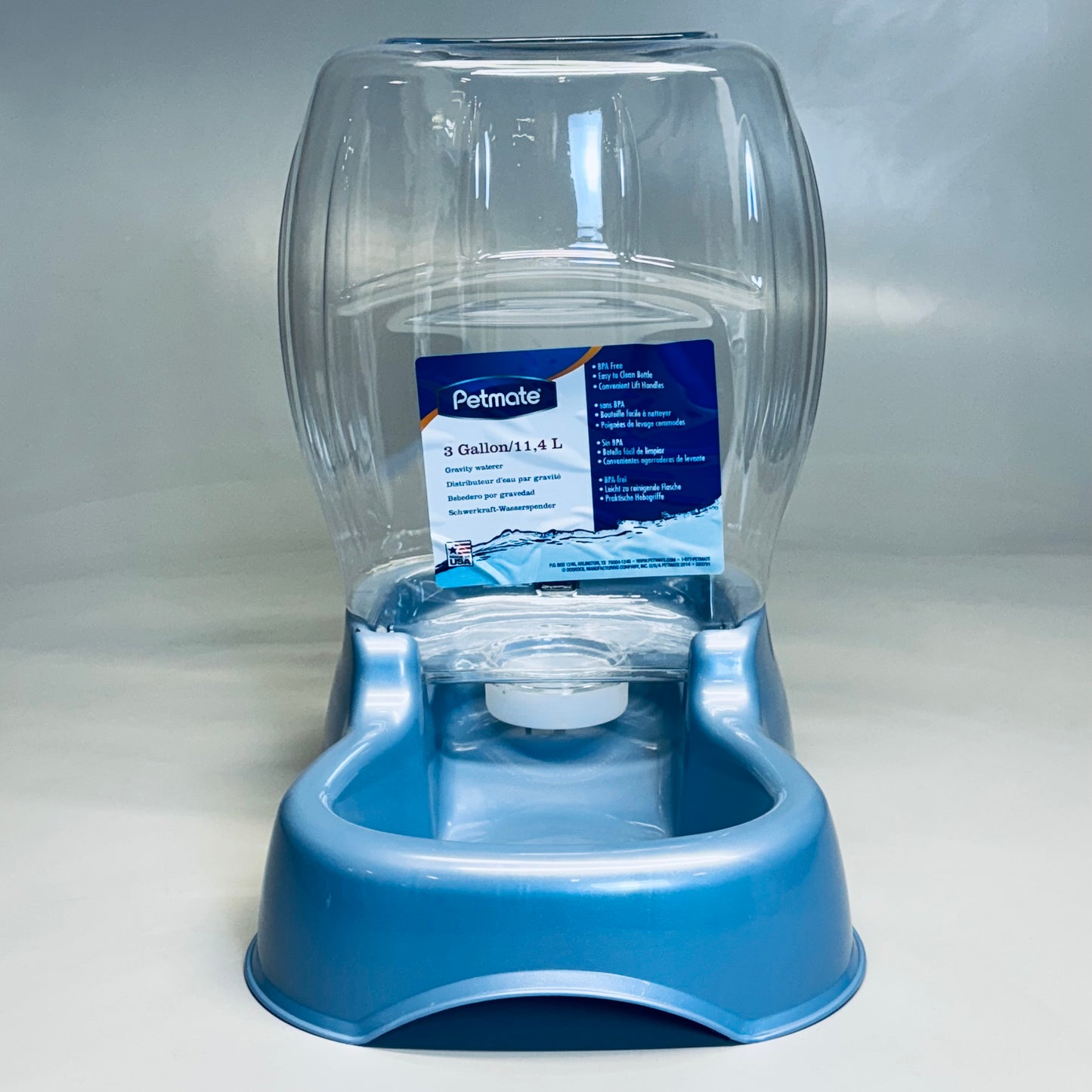 PETMATE Gravity Waterer 3 Gallon Sz 15” H x 14” L x9” W Clear and Blue 533022