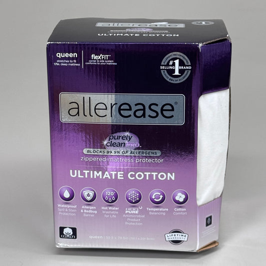 ZA@ ALLEREASE Zippered Mattress Protector Ultimate Cotton Flex Fit Queen White