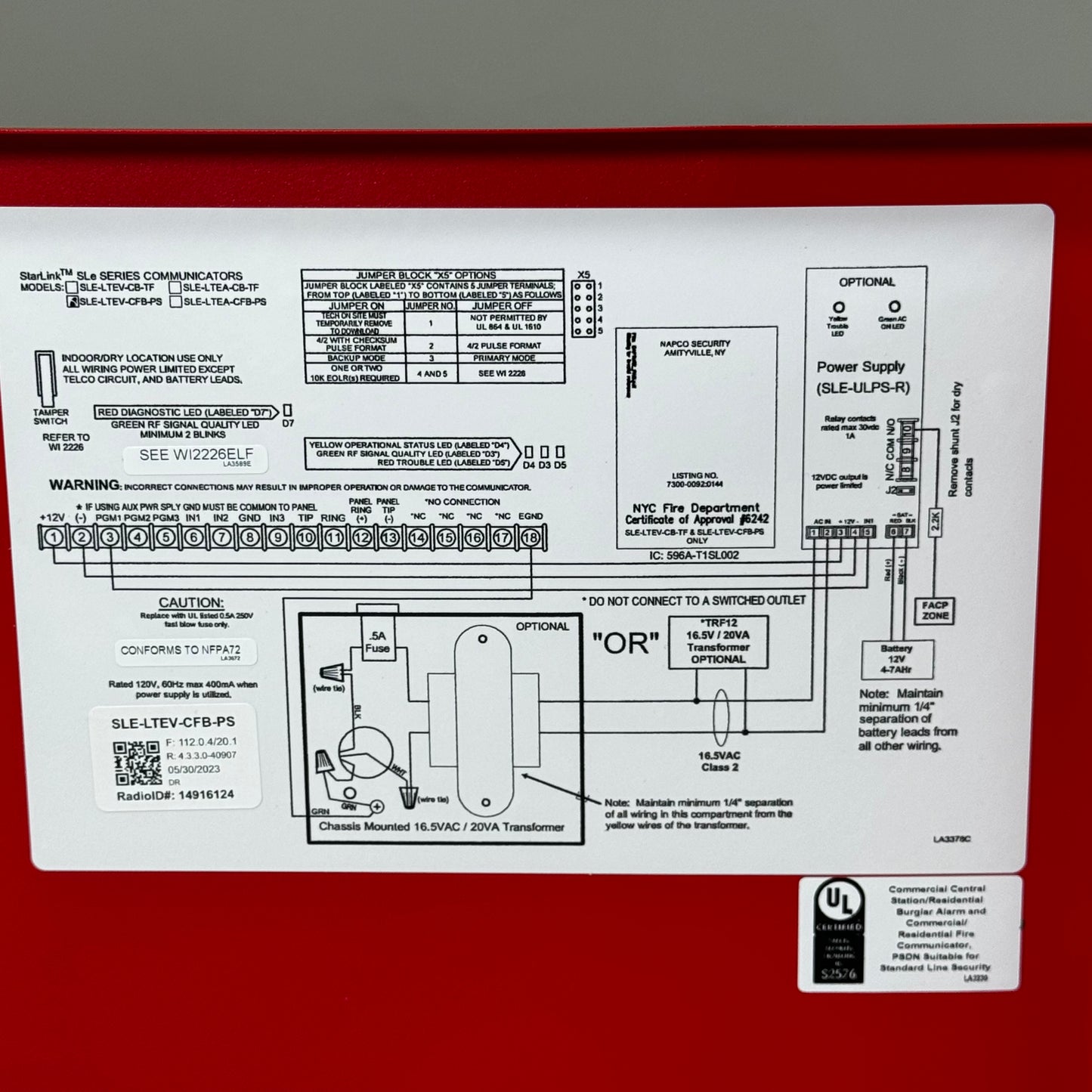 NAPCO Fire Alarm Communicator in Locking Metal Mercantile Enclosure SLELTEVCFBPS