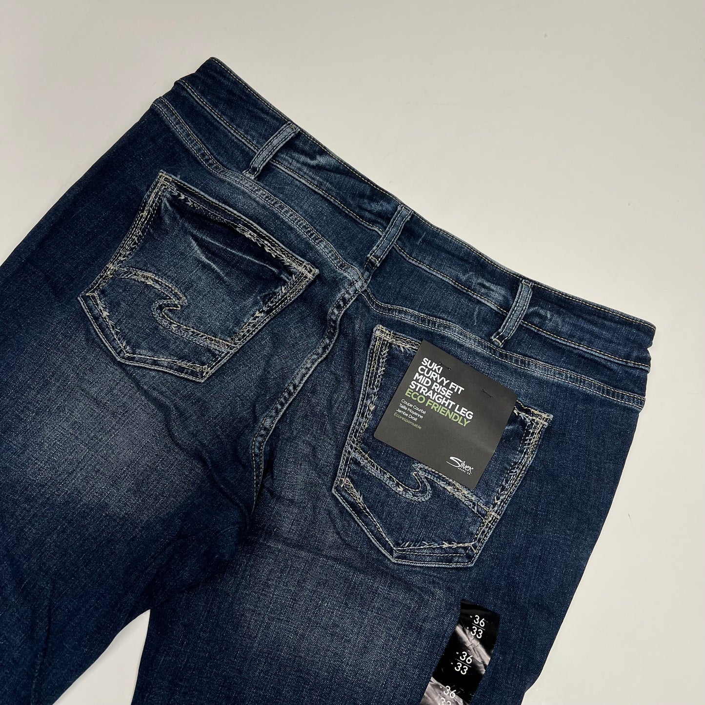 SILVER JEANS CO Suki Curvy Mid Rise Straight Leg Jean Women's Sz 36/33 Indigo